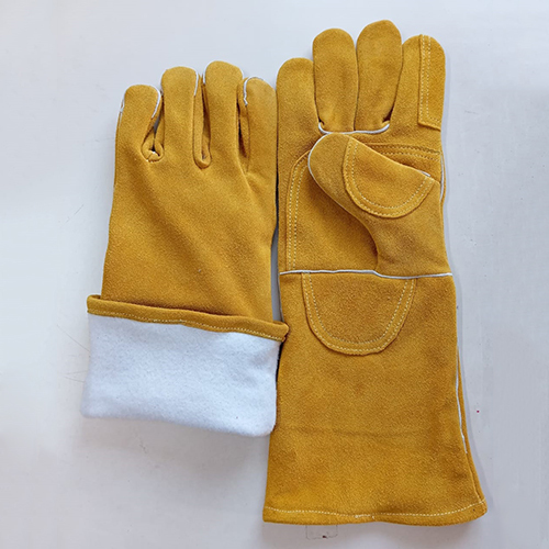 16 Inch Yellow Split Leather Gloves With Inside Drill Cotton