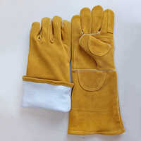 16 Inch Yellow Split Leather Gloves With Inside Drill Cotton - Color: Different Available