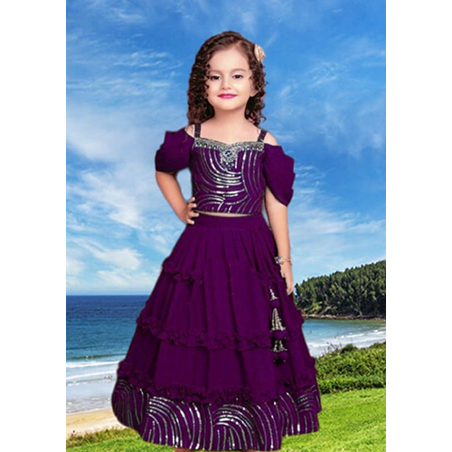 Kids Georgette Fabric Purple Lehenga Choli