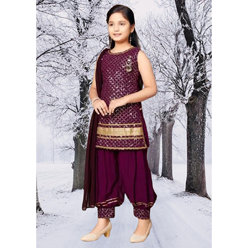 Kids Red Patiala Suit