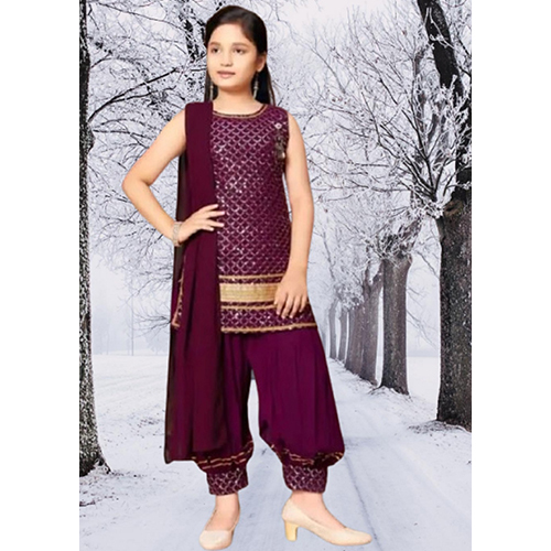 Kids Red Patiala Suit
