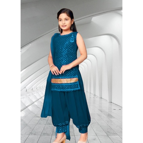Kids Blue Patiala Suit