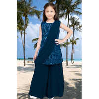 Kids Blue Velvet Fish Sharara Suit