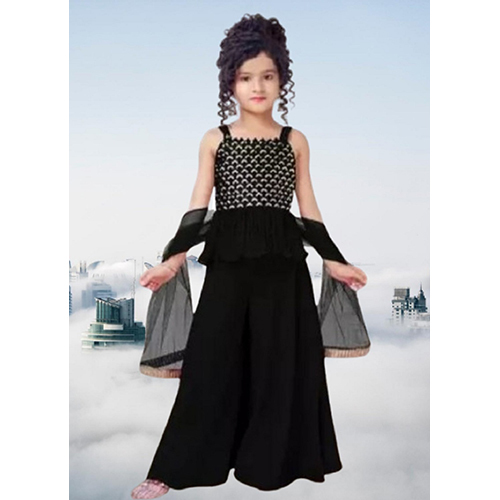 Kids Black Velvet Fish Sharara Suit