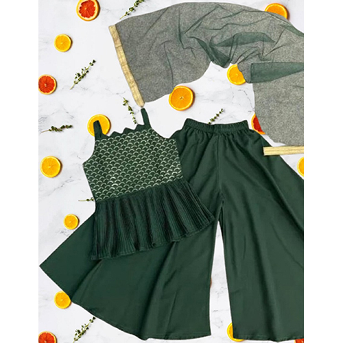 Kids Green Crep Fabric Sharara Suit