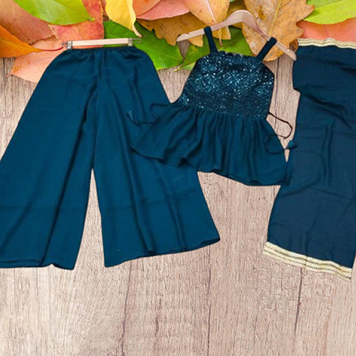 Kids Blue Crep Fabric Sharara Suit