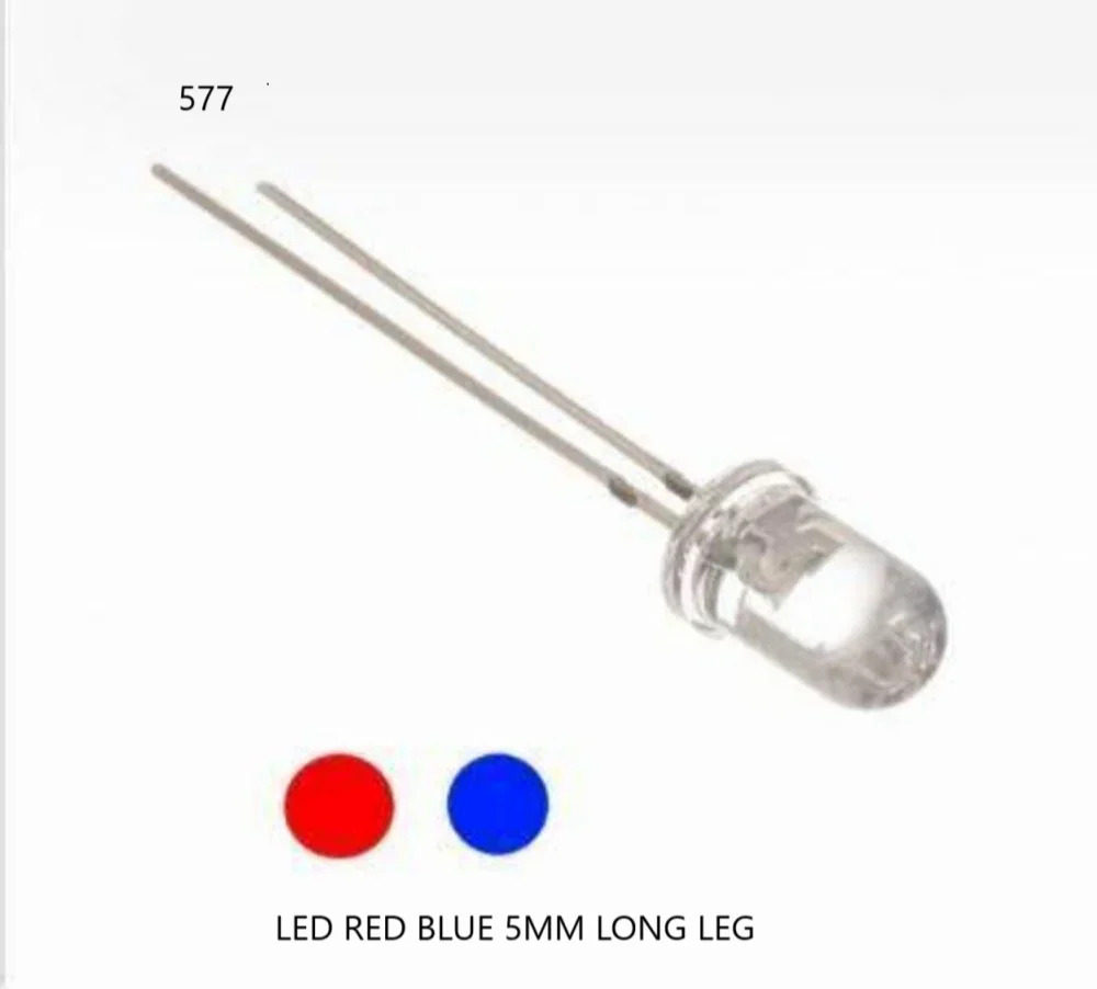 LED RED BLUE 5MM LONG LEG, Common Anode