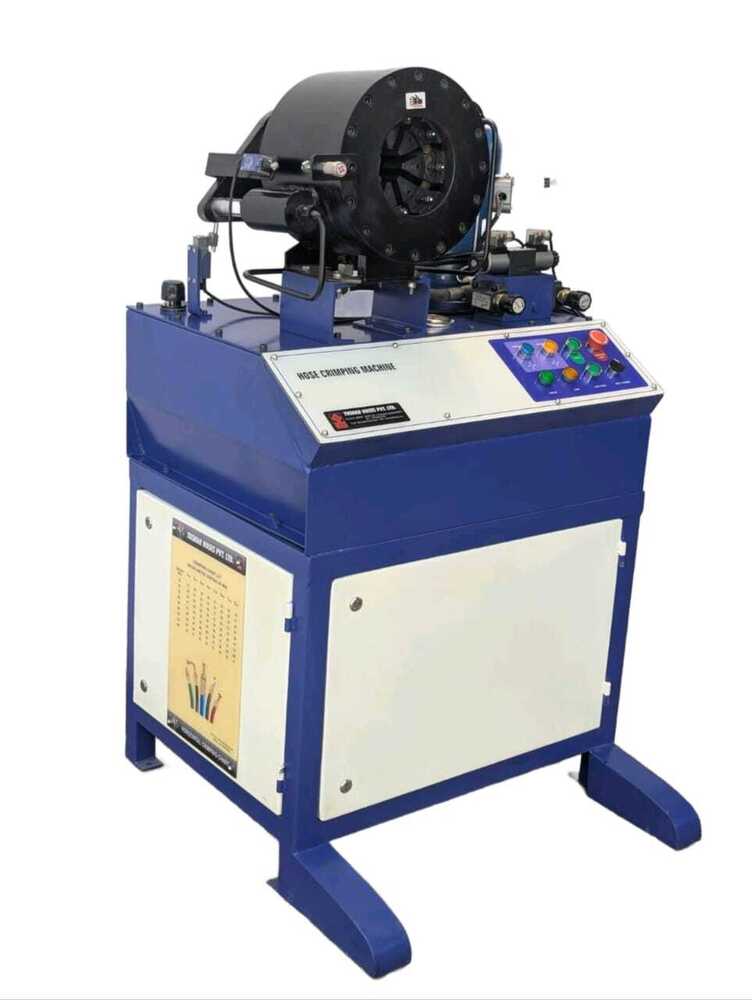 Hose Crimping Machine - Heavy-duty Steel Build | Blue & White Color Design Precision Fitting Attachment For Hydraulic And Pneumatic Applications