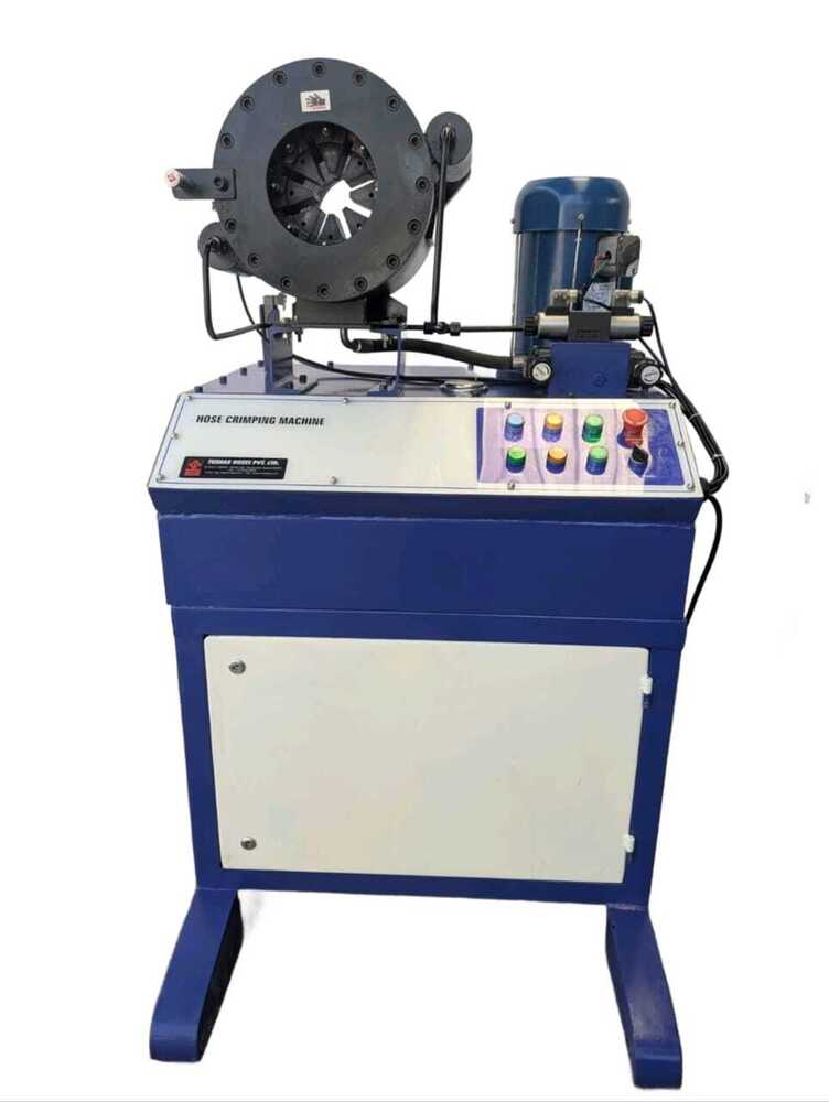 Hose Crimping Machine - Heavy-duty Steel Build | Blue & White Color Design Precision Fitting Attachment For Hydraulic And Pneumatic Applications