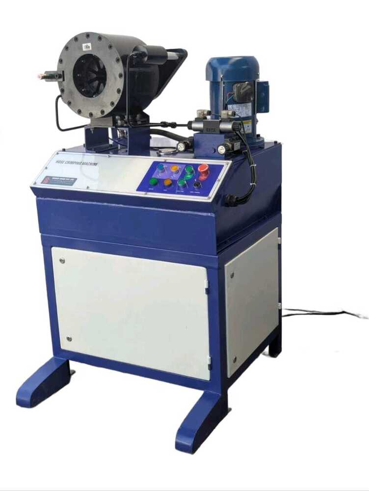 Hose Crimping Machine - Heavy-duty Steel Build | Blue & White Color Design Precision Fitting Attachment For Hydraulic And Pneumatic Applications