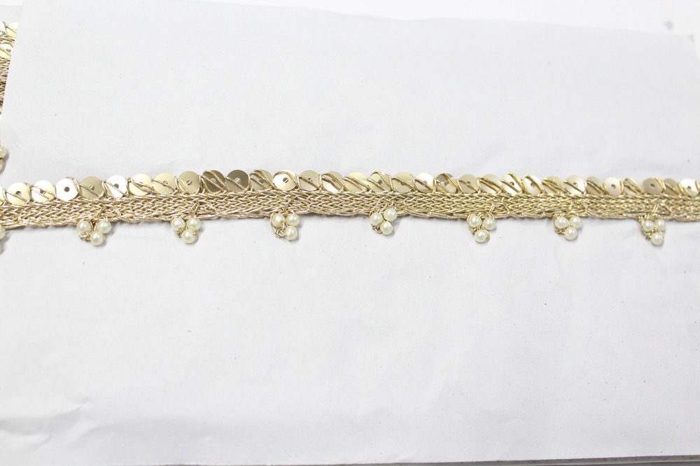 Moti Sequence Lace - Polyester, 1-5 Meters Long, 20-30 Mm Width, Gold Color | Durable Material, Elegant Design, Intricate Work, Versatile Use