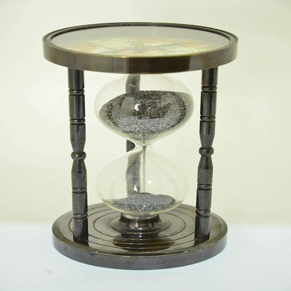 Brass Handmade Sand Timer Hourglass Sand Timer With Compass - Color: Antique