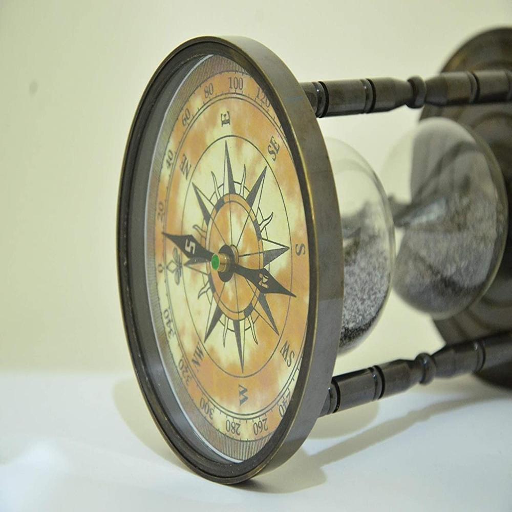 Brass Handmade Sand Timer Hourglass Sand Timer With Compass - Color: Antique