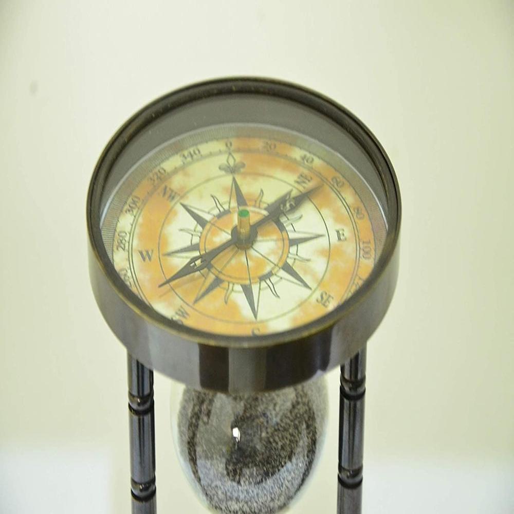 Brass Handmade Sand Timer Hourglass Sand Timer With Compass - Color: Antique