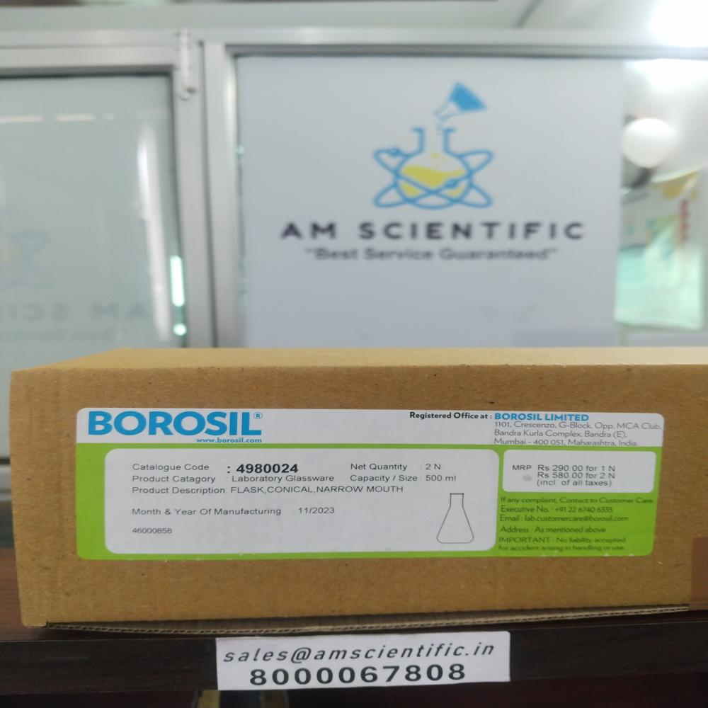 Erlenmeyer (Conical) Flask Narrow Mouth, With Rim - Color: Transparent