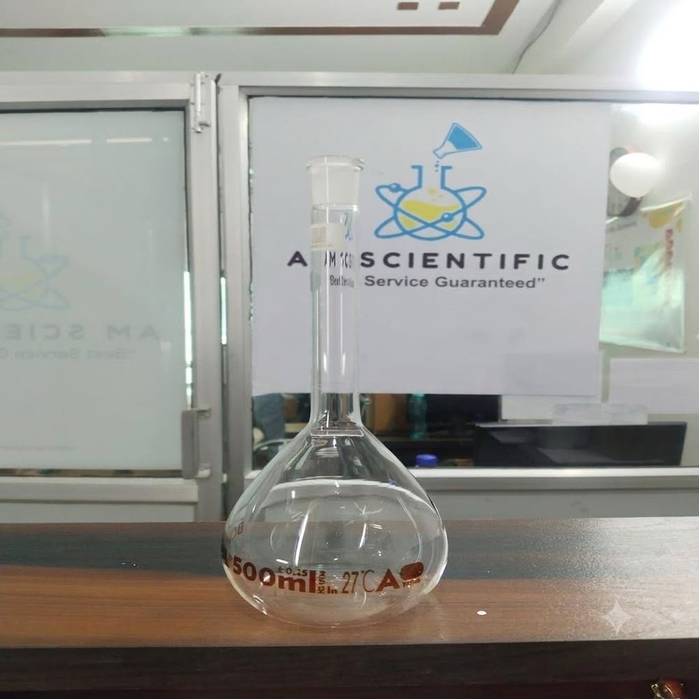 VOLUMETRIC FLASK Class A - Borosilicate Glass, 500mL Size | Transparent, Narrow Mouth, Individual Calibration Certificate Included