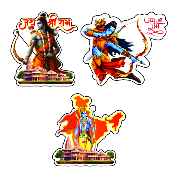 Ram Navami Sticker Poster (pack Of 3) - Paper, Multiple Sizes Available | Festive Theme, Printed Pattern For Ram Navami Festival Decor