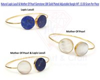 Natural Lapis Lazuli & Mother Of Pearl Gemstone With 18k Gold Plated Handmade Adjustable Bangle