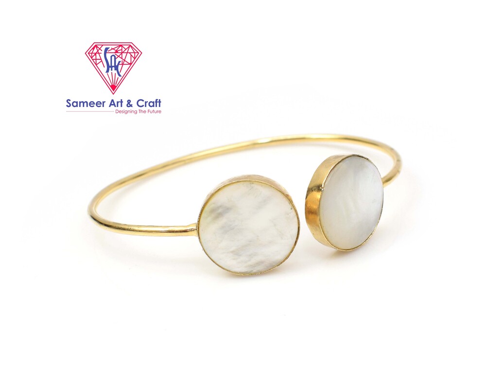 Natural Lapis Lazuli & Mother Of Pearl Gemstone With 18k Gold Plated Handmade Adjustable Bangle