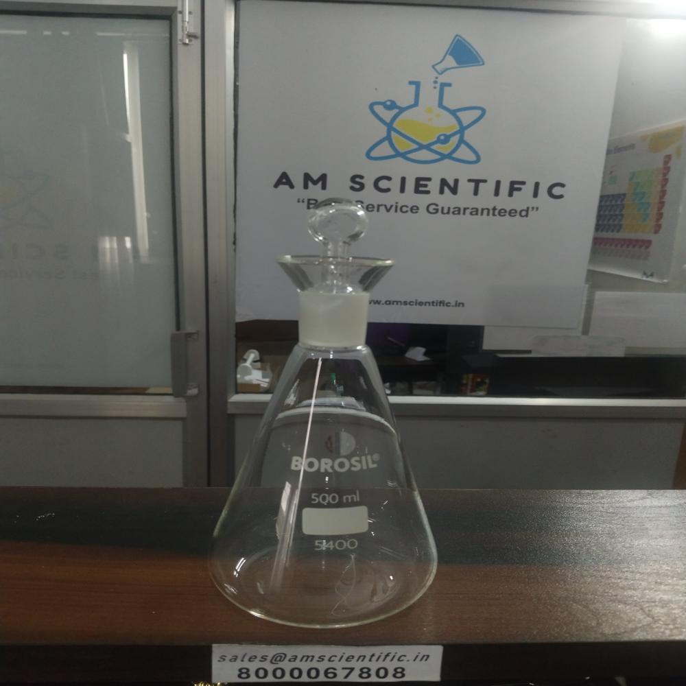 Iodine Flask With I/c Glass Stopper - Borosilicate Glass, 500ml Size, Transparent Color | Durable, Round Shape, Laboratory Use