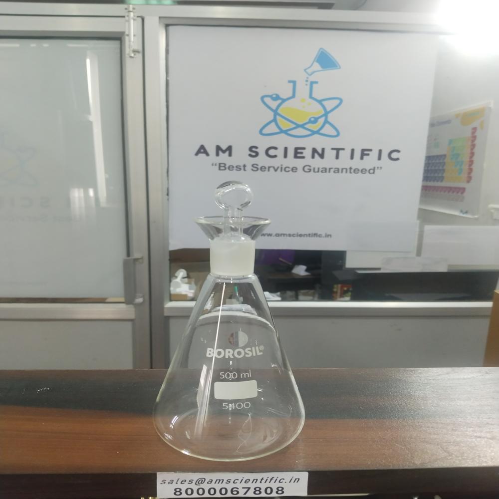 Iodine Flask With I/c Glass Stopper - Borosilicate Glass, 500ml Size, Transparent Color | Durable, Round Shape, Laboratory Use