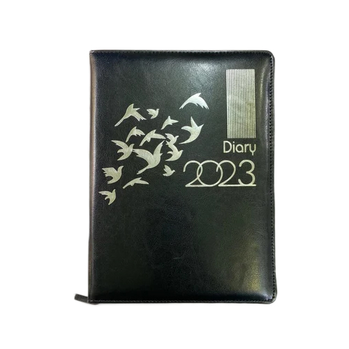 Black Diary - Leather Cover, A5 Size, Classic/Professional Style | Eco-Friendly, Customizable with Logo, Ideal for Daily Use or Gifts