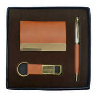 Promotional Card Pen And Key Ring - Color: Brown