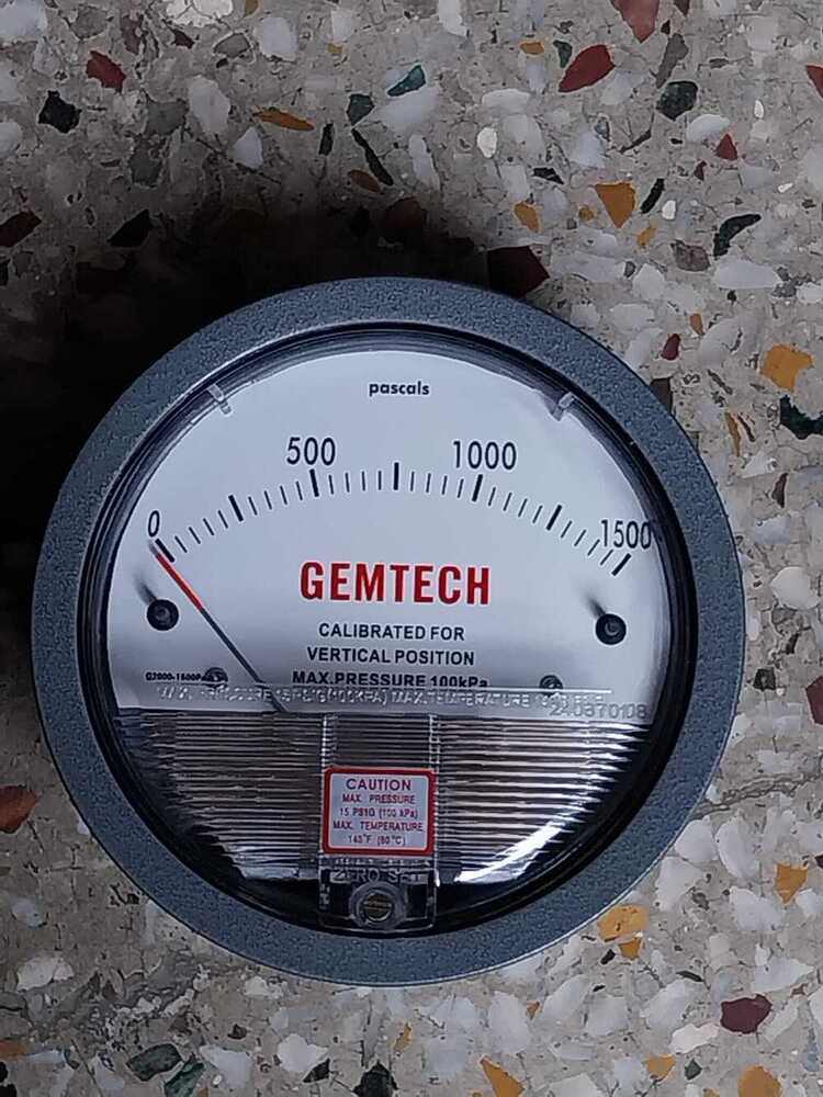 GEMTECH DIFFERENTIAL PRESSURE GAUGE  Range 0-1500 PASCALS