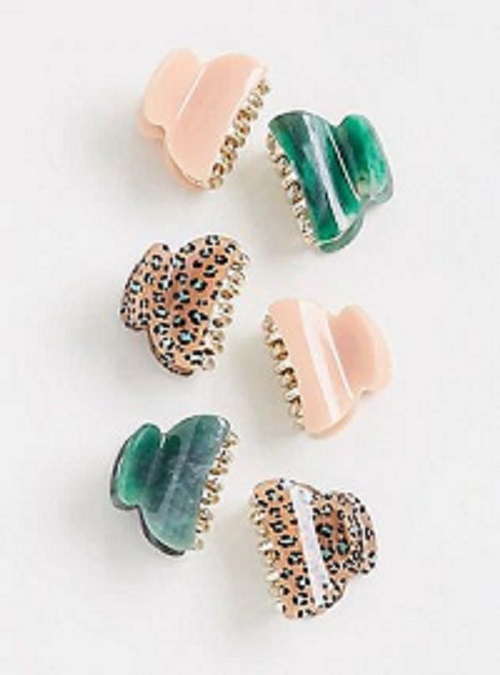 Flower Multicolor Hair Clips - Plastic Material, Mini Size , Solid Pastel and Leopard Print Designs with Gold Detailing for a Stylish Touch