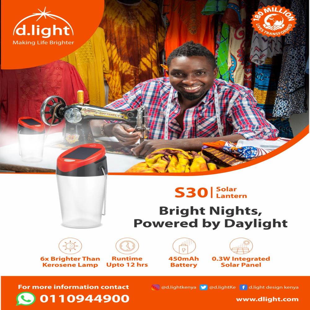 D Light S30 Solar Rechargeable Lantern - Solar Power Panel, 60/30/15 Lumen Output, 3/6/12 Hours Runtime | Unique Conical Shape For Even Light Distribution