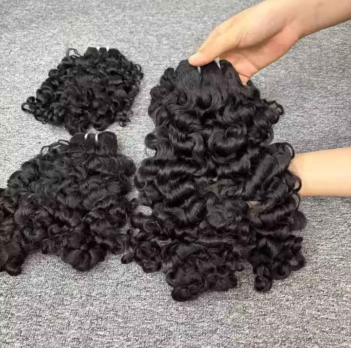 Natural Curly Raw double weft bundles Hair extension South Indian Temple Remy Hair Extension
