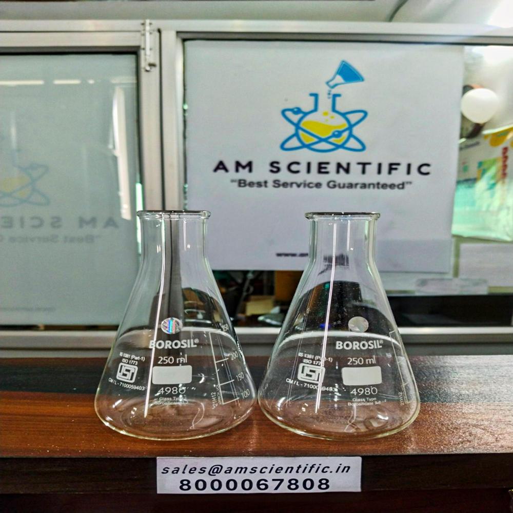 Erlenmeyer Conical Flask Narrow Mouth, With Rim , For Chemical Laboratory, 250 Ml - Color: Transparent