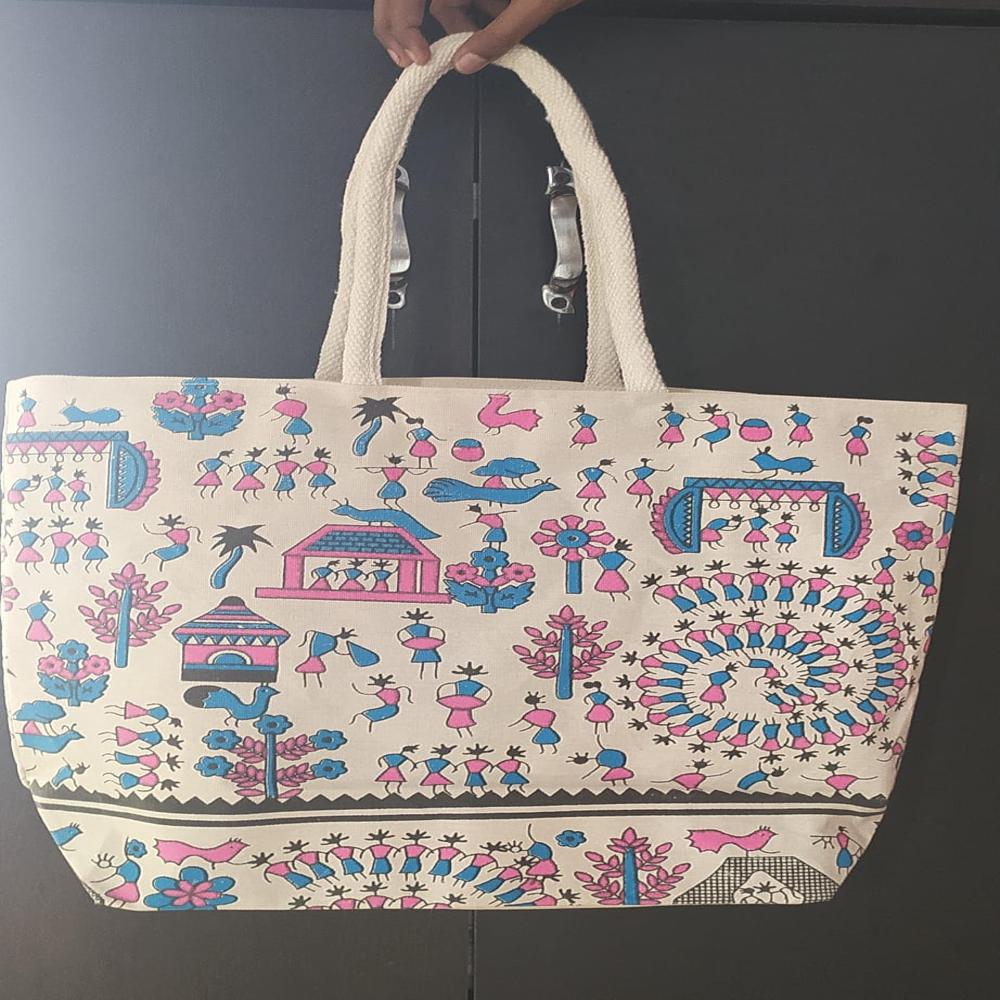 Fancy Shoulder Bag - Cotton Fabric, 18"x15"x3", Customized Color & Design | Eco-friendly, Washable, Loop Handle Shopping Tote