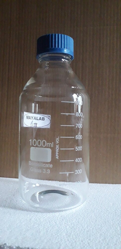 Borosilicate Glass Reagent Bottle - 1000 Milliliter Capacity Transparent Color Cylindrical Shape Temperature Resistant Lab Usage