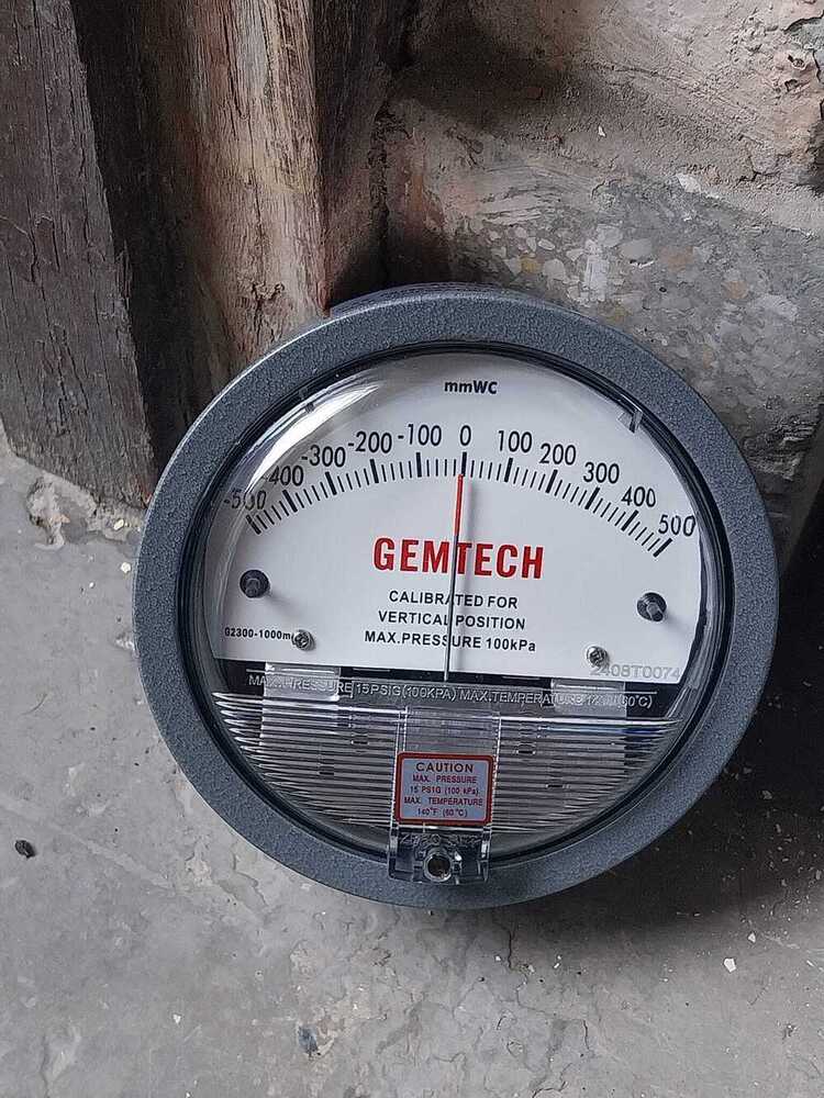 Analog Gemtech Differential Pressure Gauge Range 500-0-500 Mm Wc