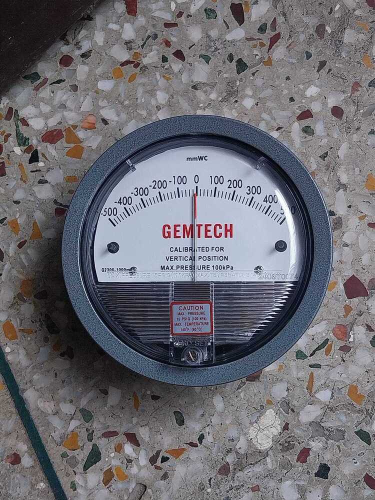 Analog Gemtech Differential Pressure Gauge Range 500-0-500 Mm Wc