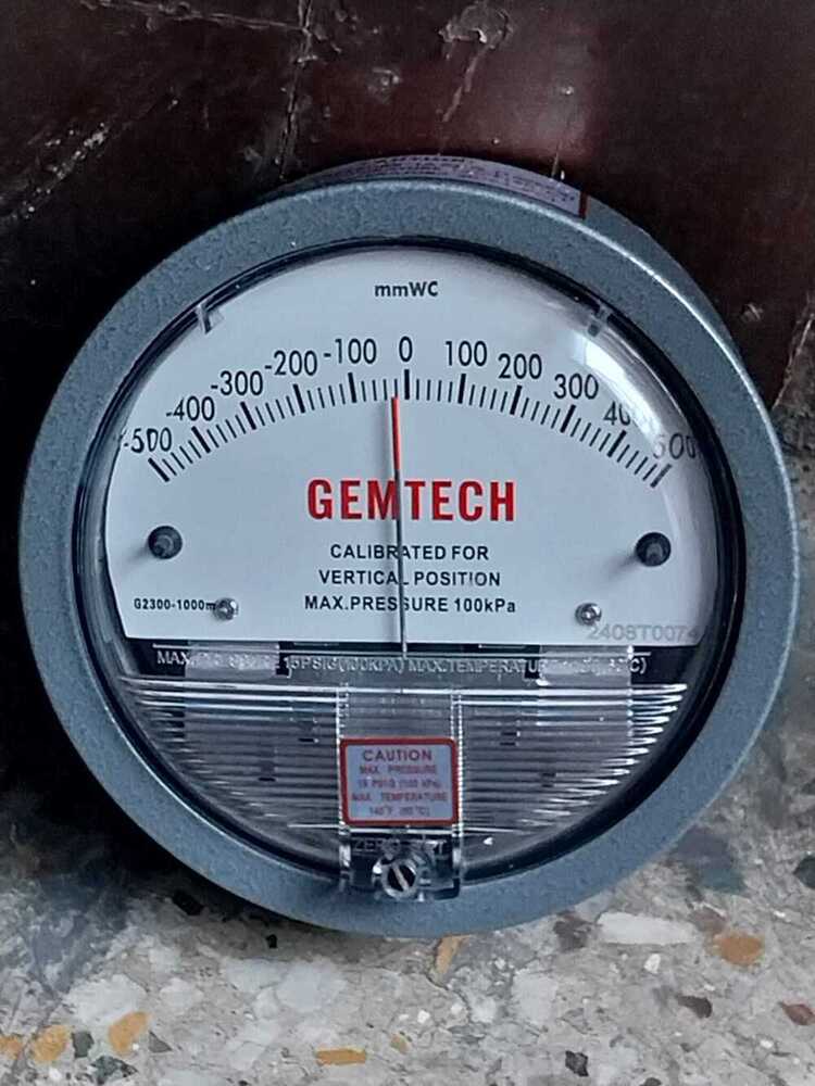 Analog Gemtech Differential Pressure Gauge Range 500-0-500 Mm Wc