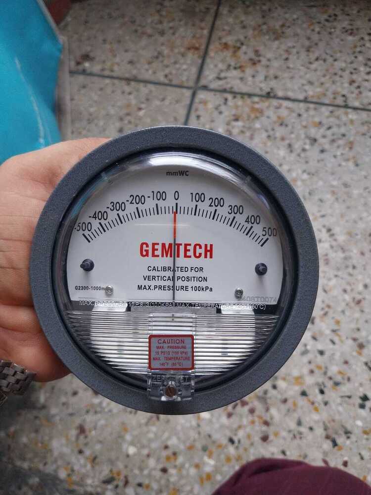 Analog Gemtech Differential Pressure Gauge Range 500-0-500 Mm Wc