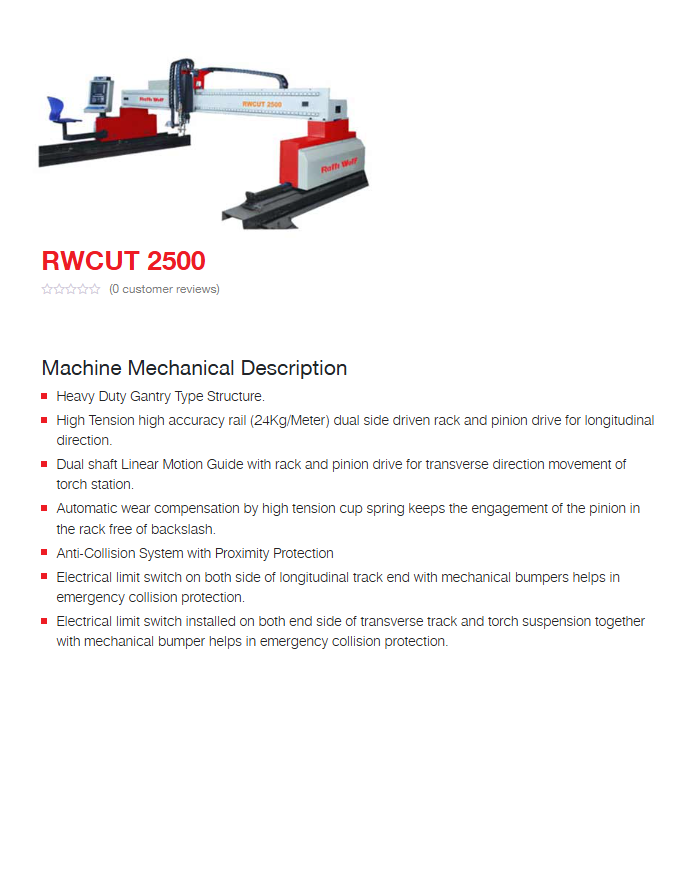 Ralli Wolf Cnc Plasma / Flame Cutting Machine (Rwcut 2500)