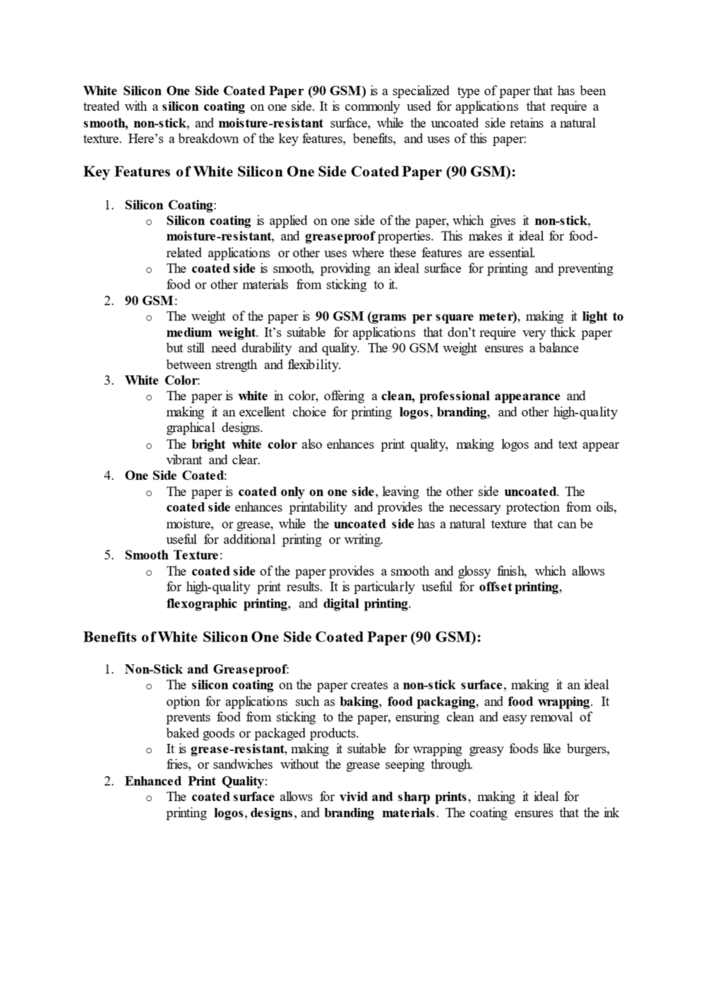 Uncoated Silicon Base Paper Bcw/mgk/sck/cck Roll - Coating Material: Na