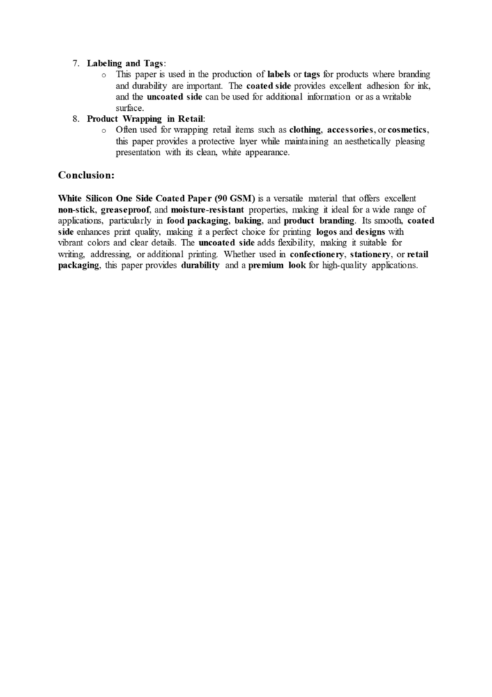 Uncoated Silicon Base Paper Bcw/mgk/sck/cck Roll - Coating Material: Na