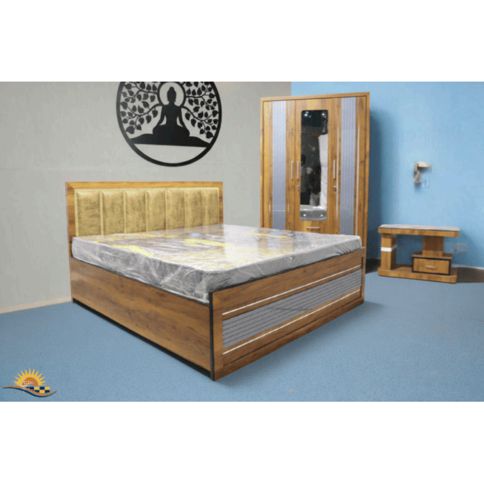 Wooden Double Bed with Wardrobe