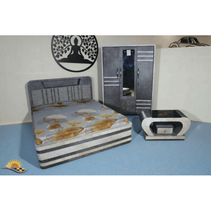 Grey Double Bed with Wardrobe