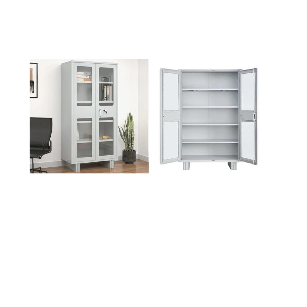 Glass Door Almirah - Iron & Glass, 78x36x19 Inches | Modern Design, Fixed/adjustable Shelves, Powdercoated Finish, Antibacterial, Easy To Clean
