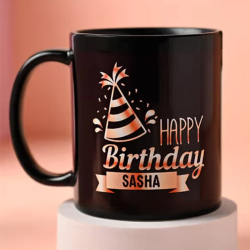 Customised Happy Birthday Black Mug