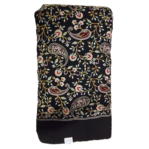 Black Embroidered Cotton Border Fabric