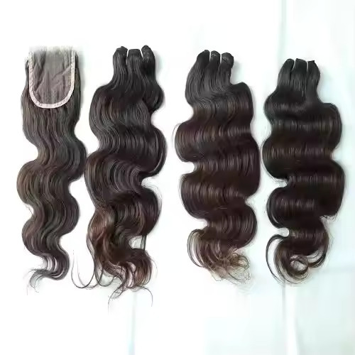 Body Wave Human Hair Bundles with Closure Lace 4x4 Sew In Weave Weft Extensions