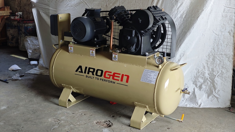 5HP Air Compressor - Mild Steel, 150L Tank Capacity, 175 PSI Discharge Pressure, 12 Bar Working Pressure, Air-Cooled Cooling System, 1-Year Warranty