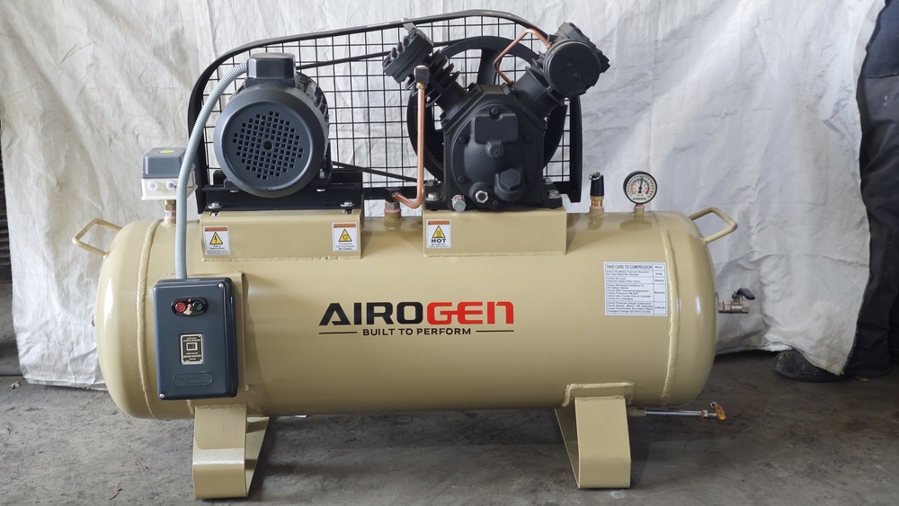 Reciprocating Compressor - Mild Steel, Bore x Stroke 4" x 2.5" & 2.75", 15 CFM, 5 HP Motor, 65 dB Noise Level, 10 Bar Pressure | Heavy-Duty, Industrial AC Power Source