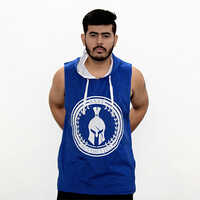 Printed Half Sleeve Hoodies - Color: Blue